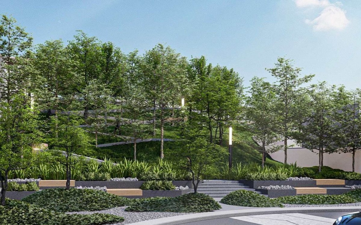Clover III Luxe zone — landscaped gardens and terraced paths
