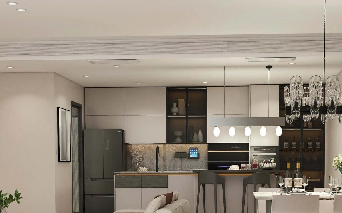 Clover III Luxe zone — open-plan living room and kitchen
