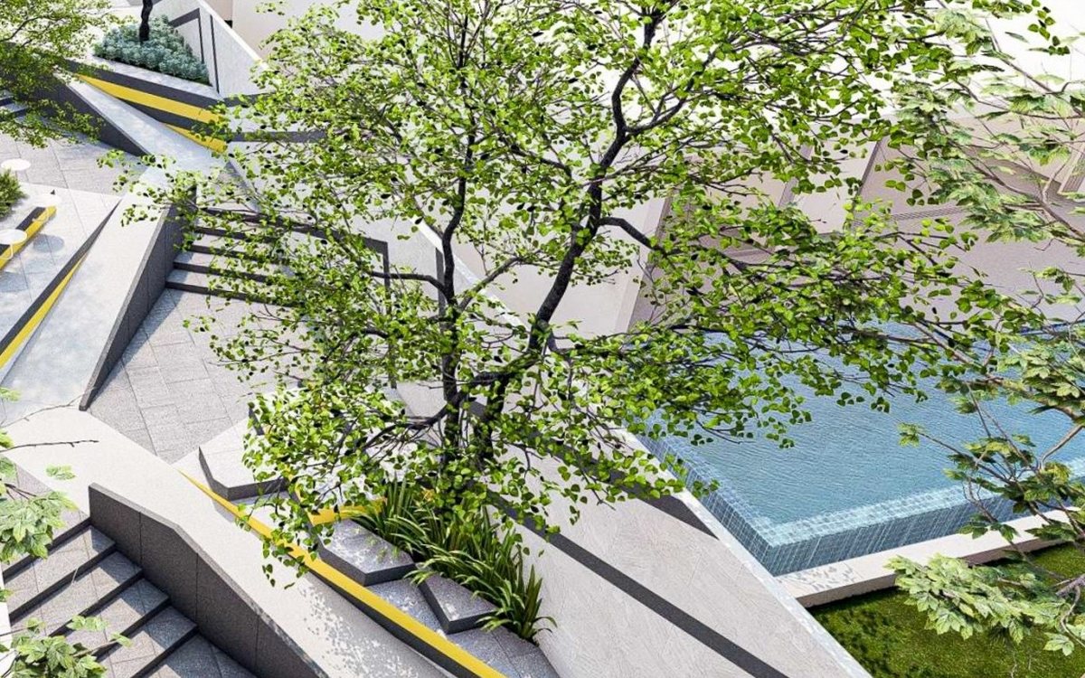 Clover III Luxe zone — terraces and a pool seen from above